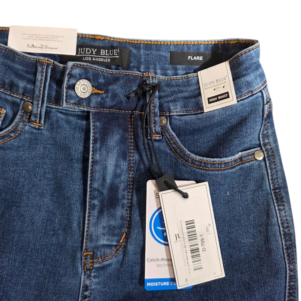Judy Blue Medium Blue High Waisted Flare Jeans Raw Hem Size 1/25 NWT - Picture 8 of 10